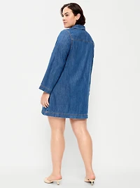 Long-Sleeve Popover Jean Mini Dress
