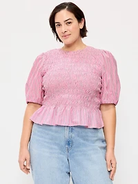 Smocked Puff Sleeve Peplum Top