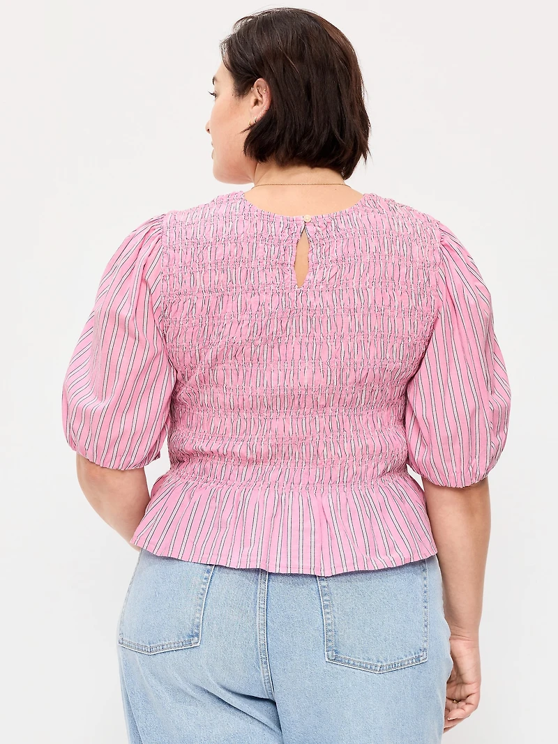 Smocked Puff Sleeve Peplum Top