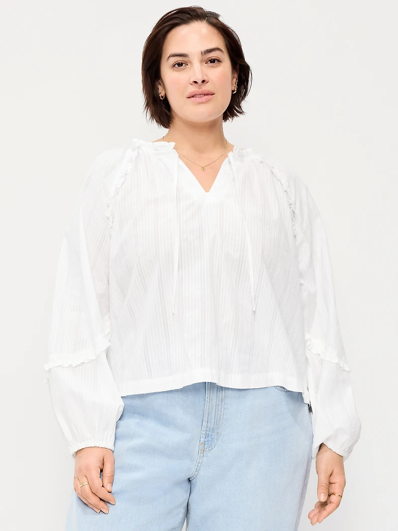 Long-Sleeve Ruffled Popover Top