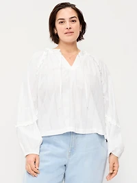 Long-Sleeve Ruffled Popover Top