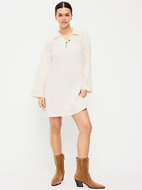 Long-Sleeve Popover Jean Mini Dress