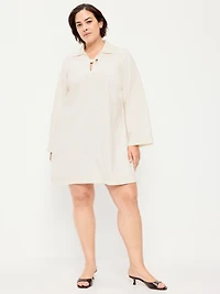 Long-Sleeve Popover Jean Mini Dress