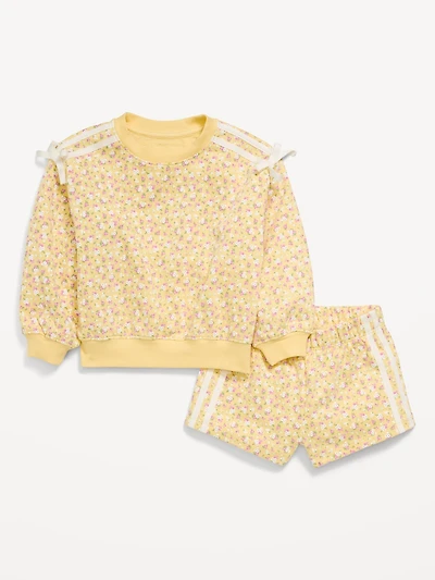 Printed Long-Sleeve Sweatshirt and Shorts Set for Toddler Girls