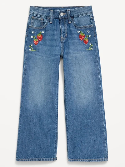 High-Waisted Baggy Embroidered Wide-Leg Jeans for Girls