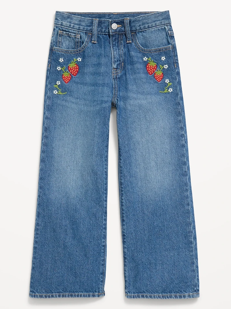 High-Waisted Baggy Embroidered Wide-Leg Jeans for Girls