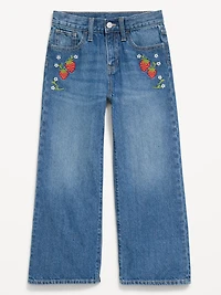 High-Waisted Baggy Embroidered Wide-Leg Jeans for Girls
