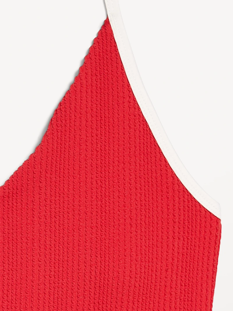 Ribbed V-Neck Halter One-Piece Swimsuit