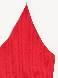 Ribbed V-Neck Halter One-Piece Swimsuit