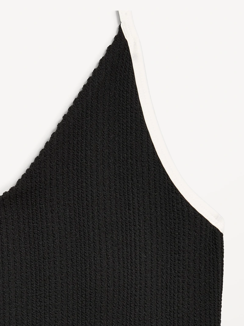 Ribbed V-Neck Halter One-Piece Swimsuit