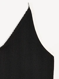 Ribbed V-Neck Halter One-Piece Swimsuit