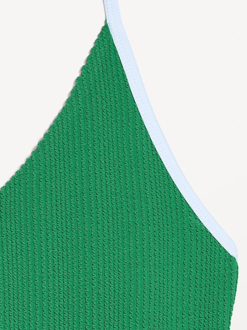 Ribbed V-Neck Halter One-Piece Swimsuit