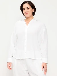 Open-Back Crinkle Gauze Button-Down Shirt