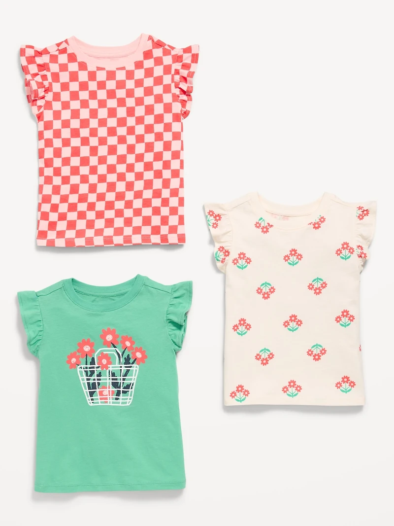 Short Ruffle-Sleeves T-Shirt 3-Pack for Toddler Girls