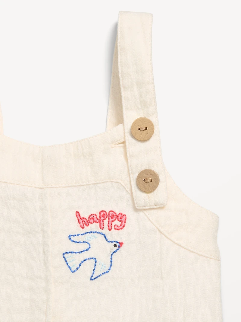 Double-Weave Embroidered Overalls for Baby