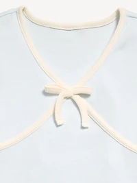 Fitted Short-Sleeve Ribbed Bow Top for Girls