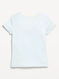 Fitted Short-Sleeve Ribbed Bow Top for Girls
