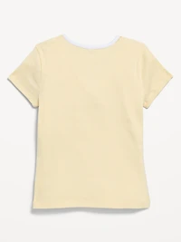 Fitted Short-Sleeve Ribbed Bow Top for Girls