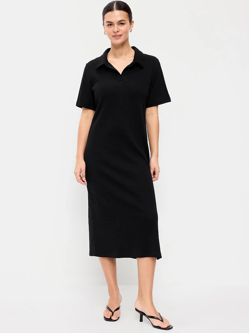 Short-Sleeve Polo Midi Dress