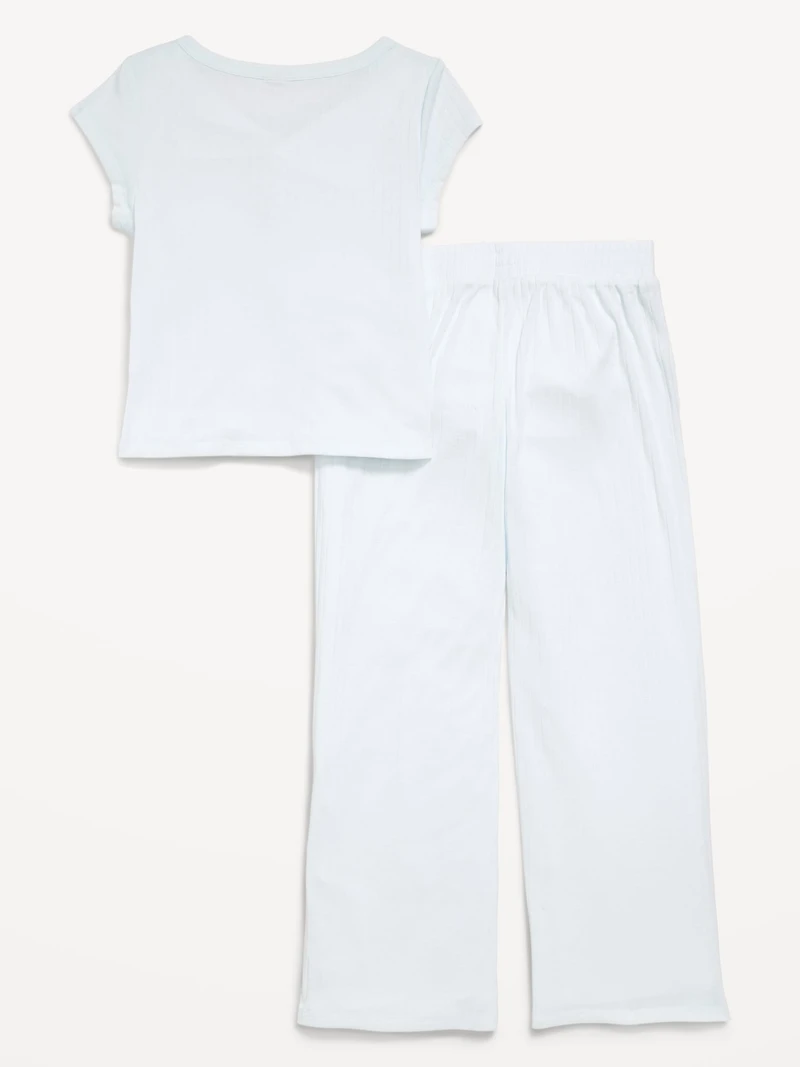 Ribbed Henley Pajama T-Shirt and Pants Set for Girls