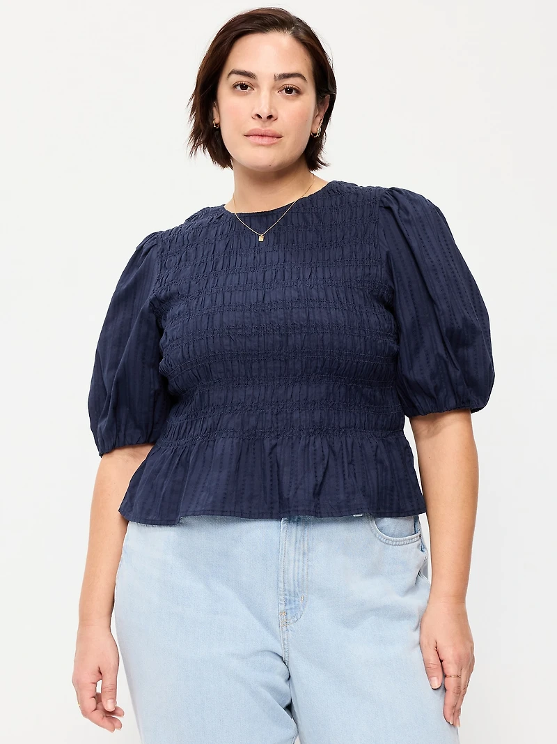 Puff Sleeve Peplum Smocked Top