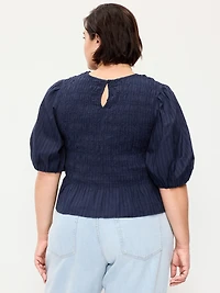 Puff Sleeve Peplum Smocked Top