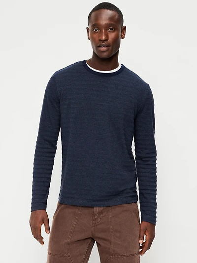 Long-Sleeve Textured-Knit Striped T-Shirt
