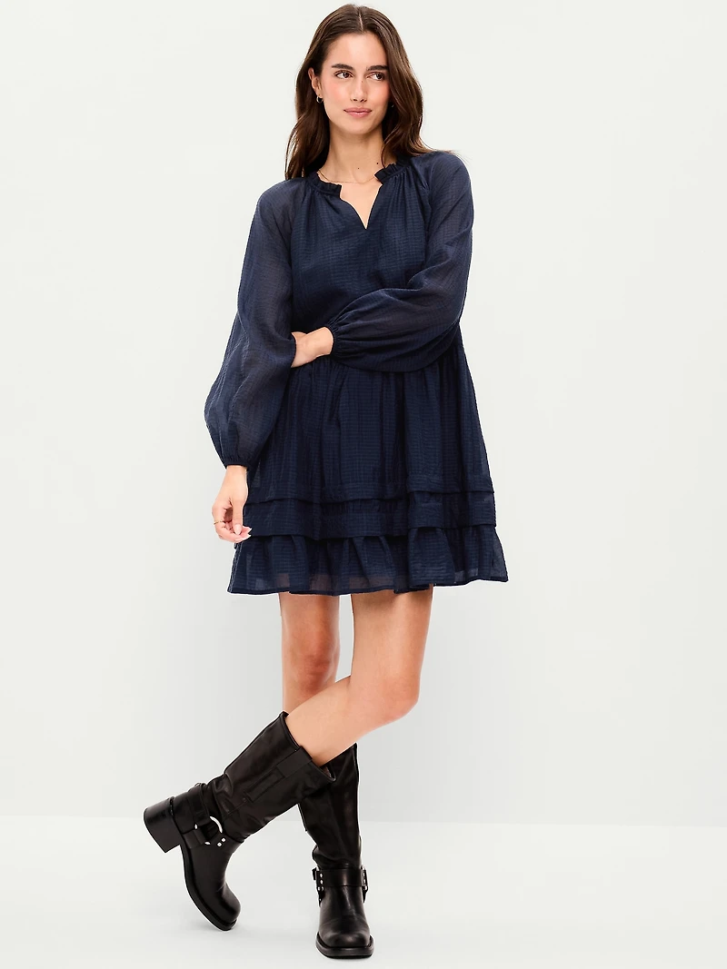 Long-Sleeve Swing Mini Dress