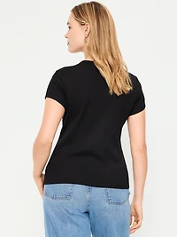 Short-Sleeve Ribbed Button-Down Top