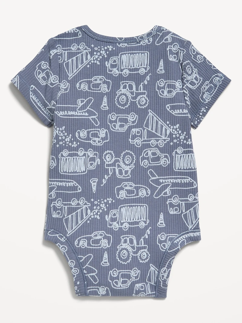 Printed Short-Sleeve Ribbed Bodysuit for Baby