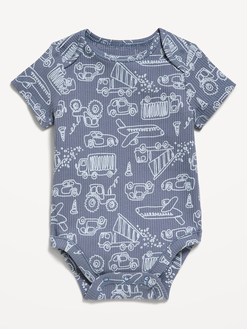 Printed Short-Sleeve Ribbed Bodysuit for Baby