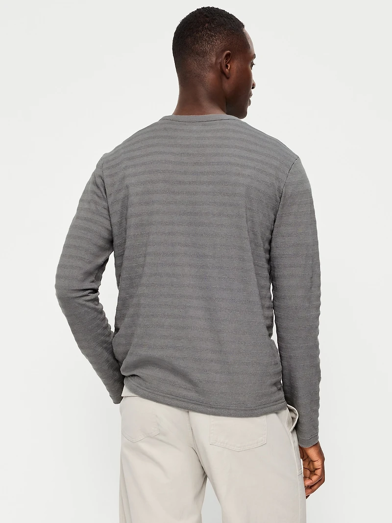 Long-Sleeve Textured-Knit Striped T-Shirt
