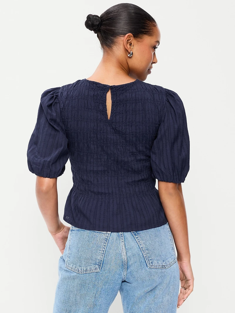 Puff Sleeve Peplum Smocked Top