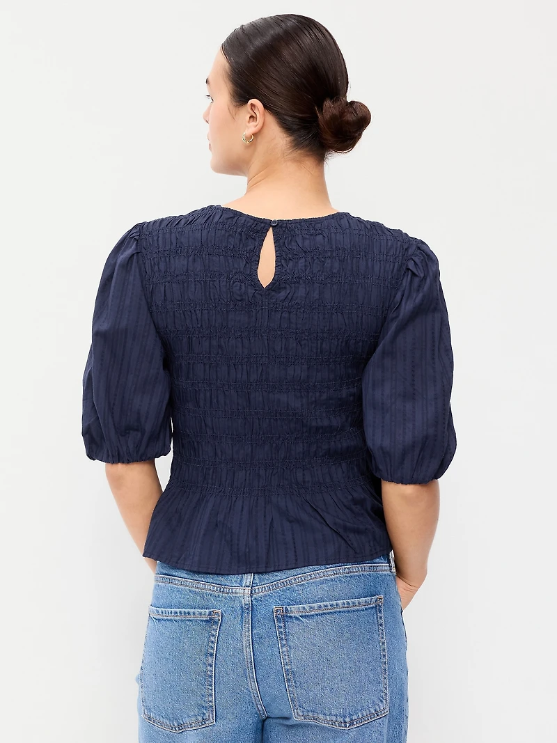 Puff Sleeve Peplum Smocked Top