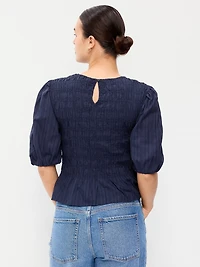 Puff Sleeve Peplum Smocked Top