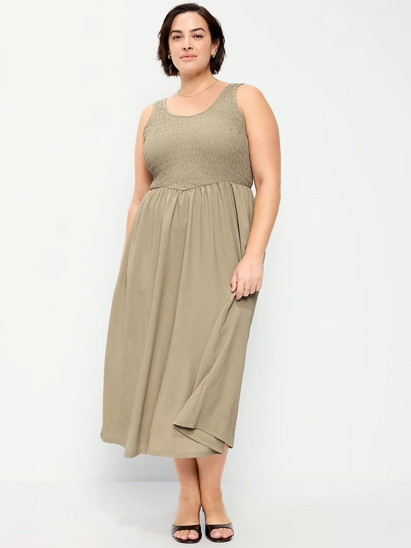 Fit & Flare Lightweight Smocked-Bodice Midi Dress