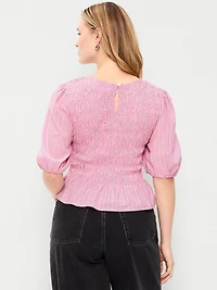 Smocked Puff Sleeve Peplum Top