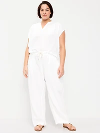 High-Waisted Crinkle Gauze Barrel Ankle Pants