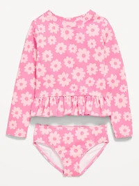 Printed Long-Sleeve Rashguard Swim Top Set for Toddler Girls