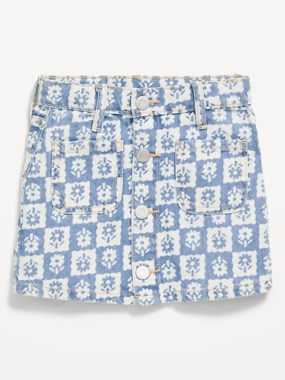Printed High-Waisted Button-Front Jean Skirt for Toddler Girls