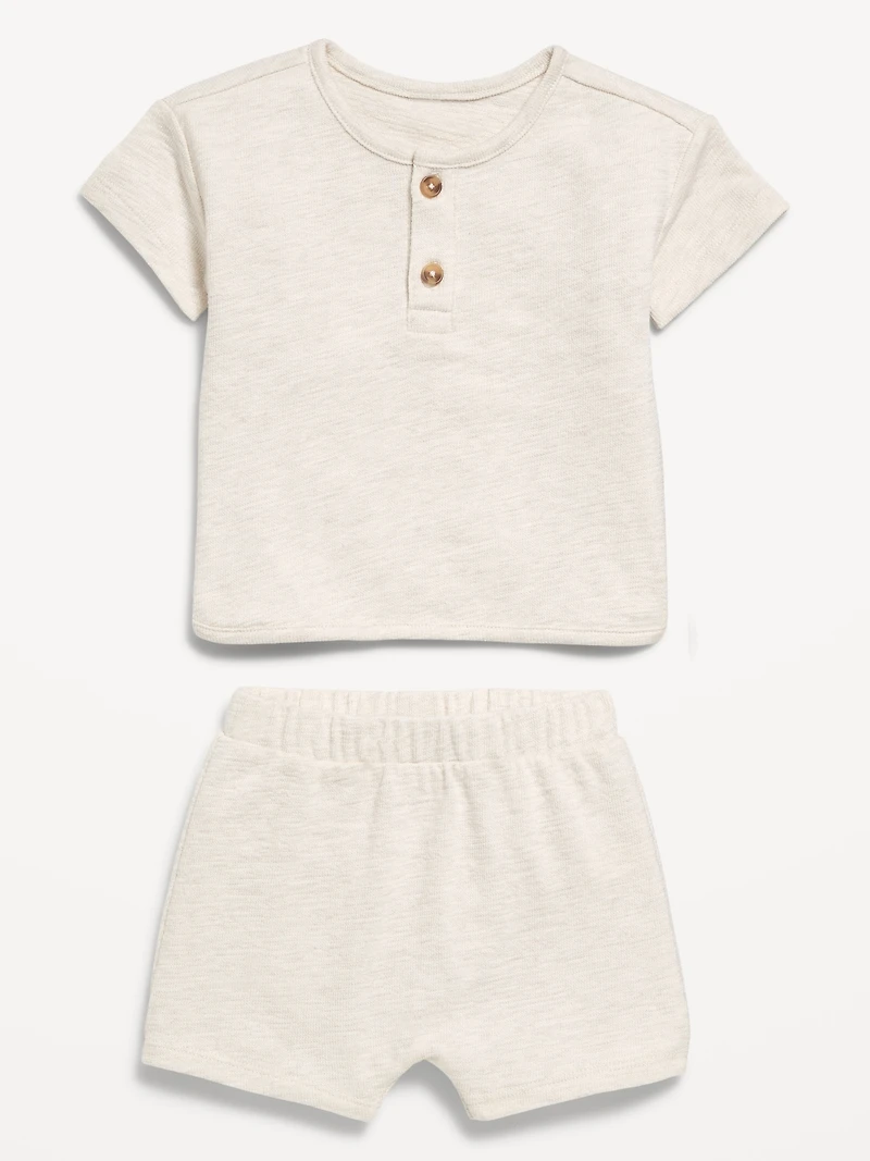 Jacquard-Knit Henley Shirt and Shorts Set for Baby