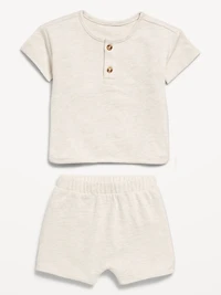 Jacquard-Knit Henley Shirt and Shorts Set for Baby