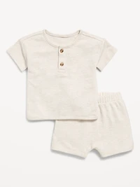 Jacquard-Knit Henley Shirt and Shorts Set for Baby