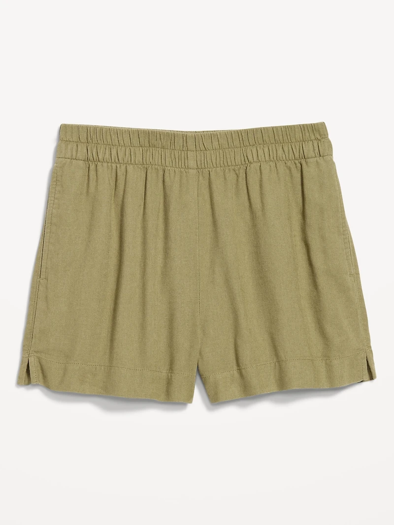 High-Waisted Beach Linen Pull-On Shorts