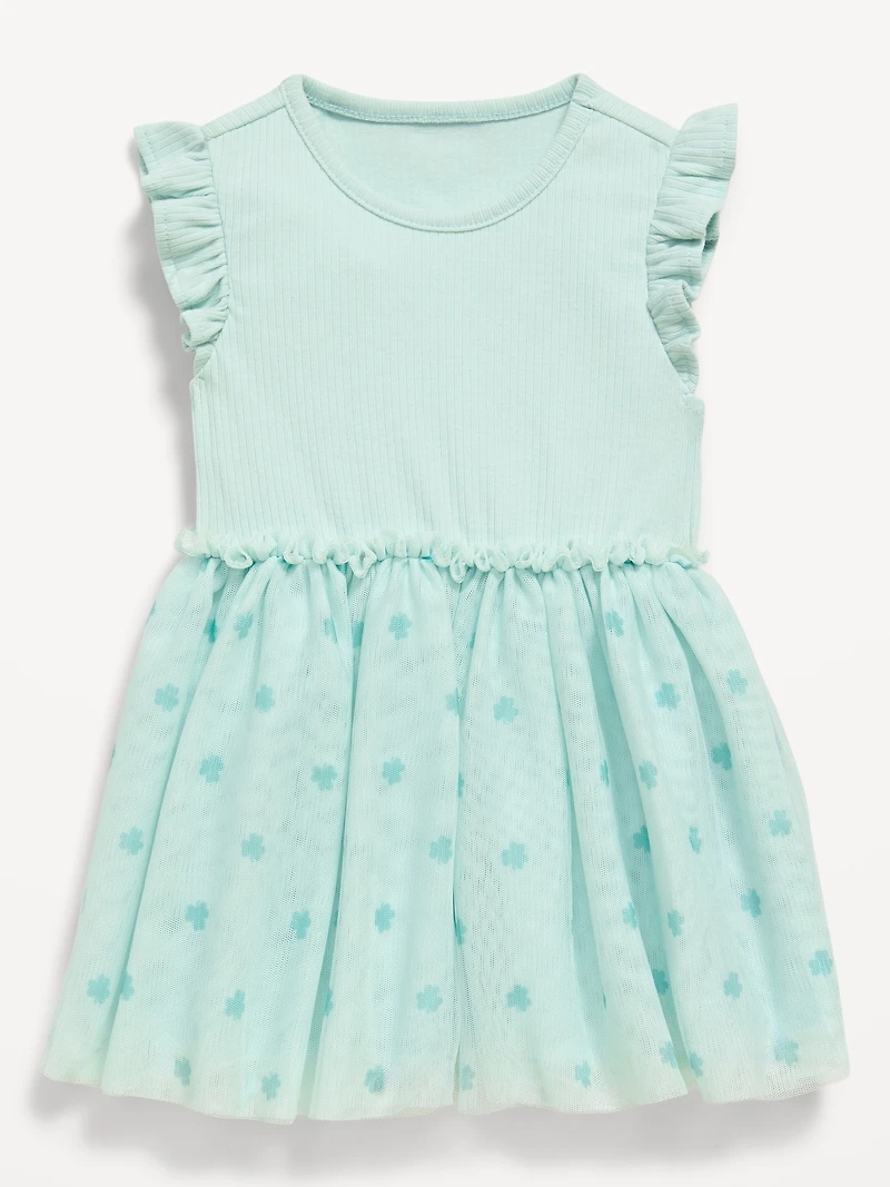 Short-Sleeve Ribbed Bodysuit Tutu Dress for Baby