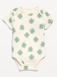 Printed Unisex Short-Sleeve Ribbed Bodysuit for Baby