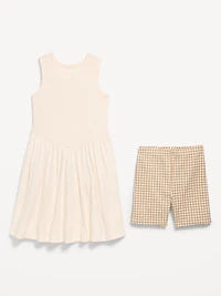 Sleeveless Fit and Flare Dress & Biker Shorts Set for Girls