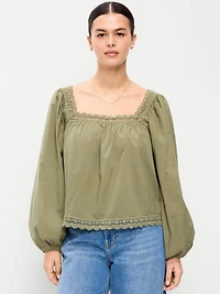 Long-Sleeve Lace Trim Top