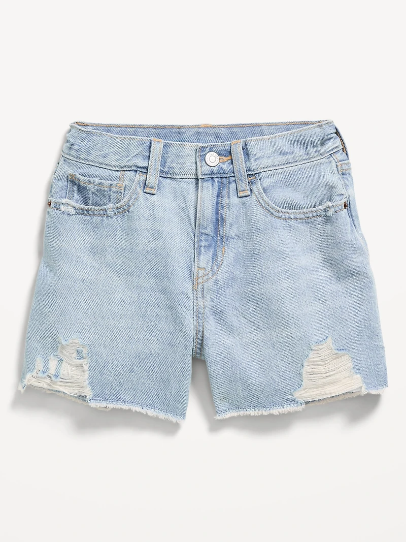 High-Waisted Ripped Frayed-Hem Jean Shorts for Girls