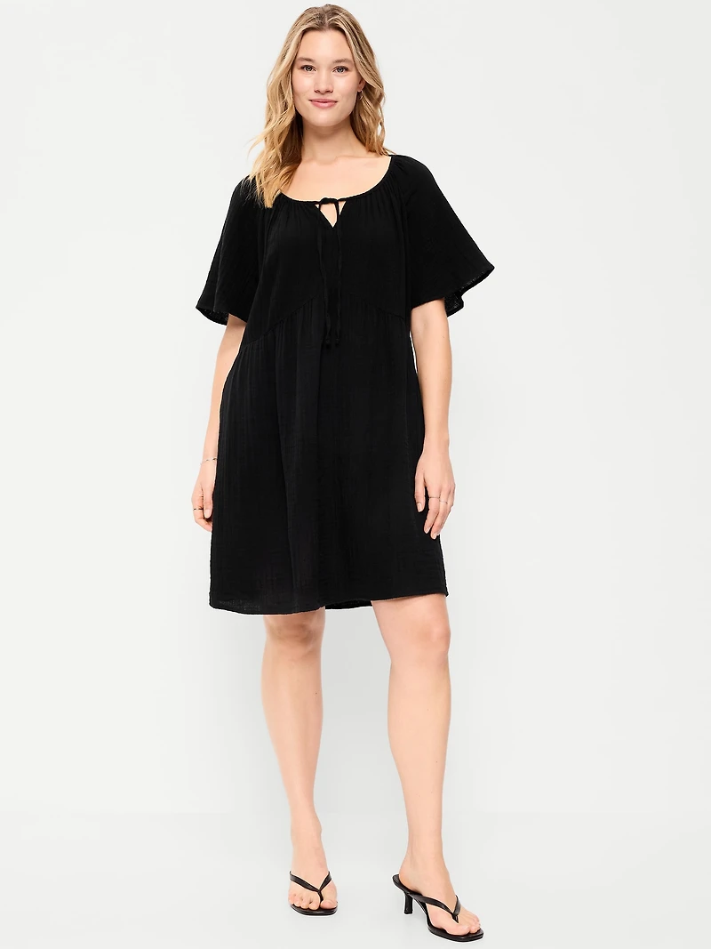 Flutter-Sleeve Mini Swing Dress